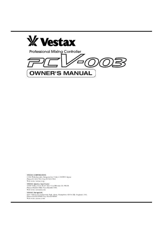 Mode d'emploi VESTAX PCV-003