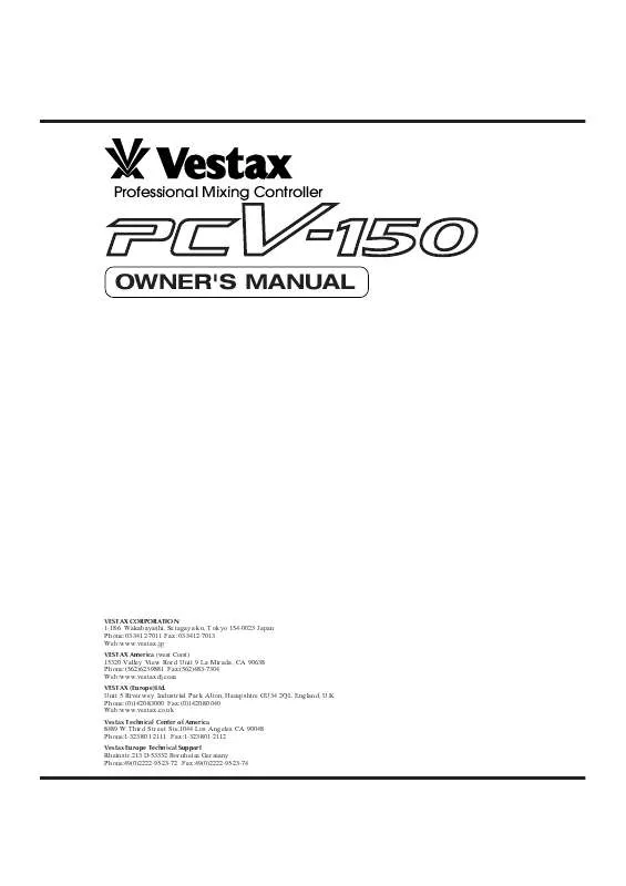 Mode d'emploi VESTAX PCV-150