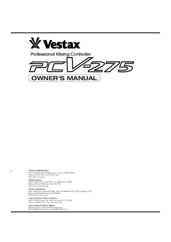 Mode d'emploi VESTAX PCV-275