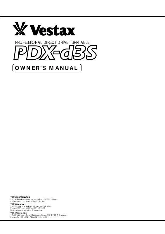Mode d'emploi VESTAX PDX-D3S