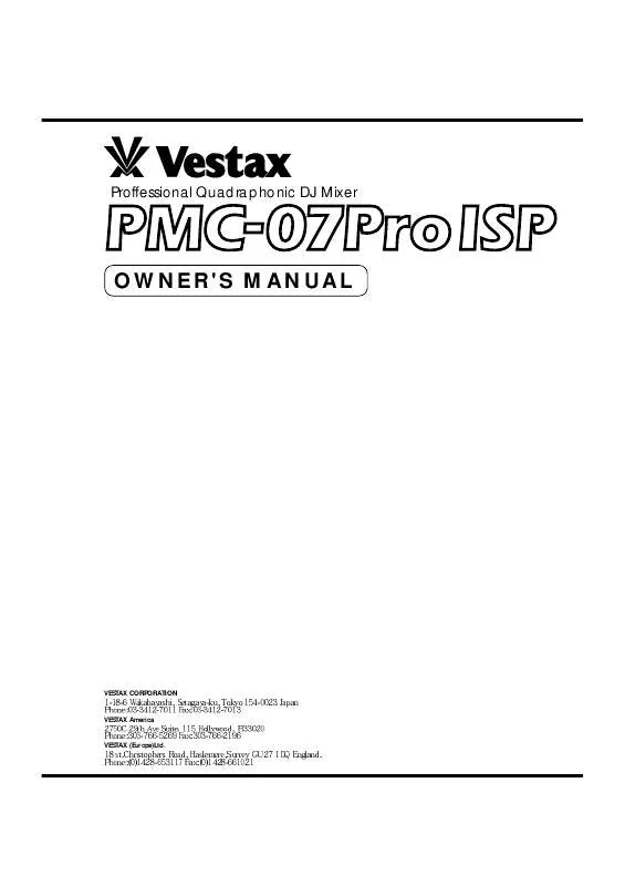 Mode d'emploi VESTAX PMC-07PRO ISP
