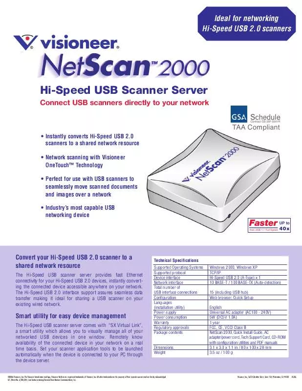 Mode d'emploi VISIONEER NETSCAN 2000