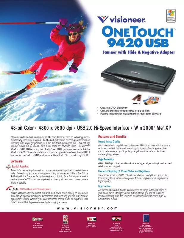 Mode d'emploi VISIONEER ONETOUCH 9420 USB