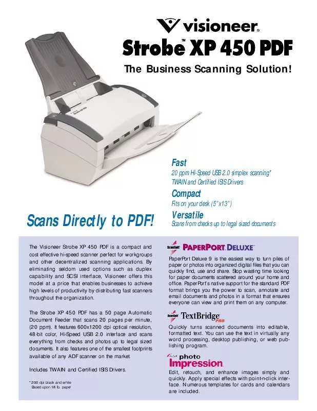 Mode d'emploi VISIONEER STROBE XP 450 PDF
