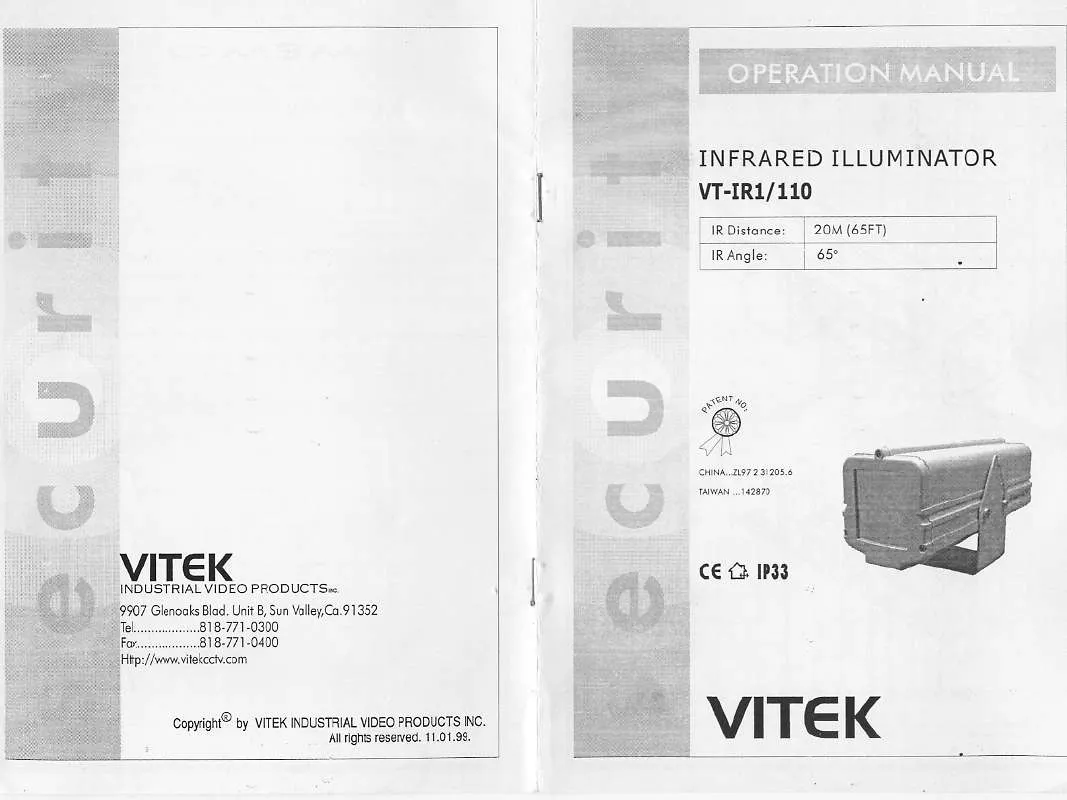 Mode d'emploi VITEK VT-IR1-110