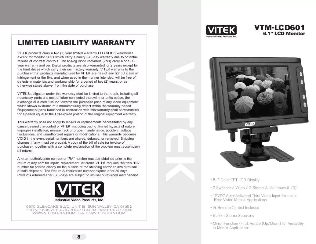 Mode d'emploi VITEK VTM-LCD601