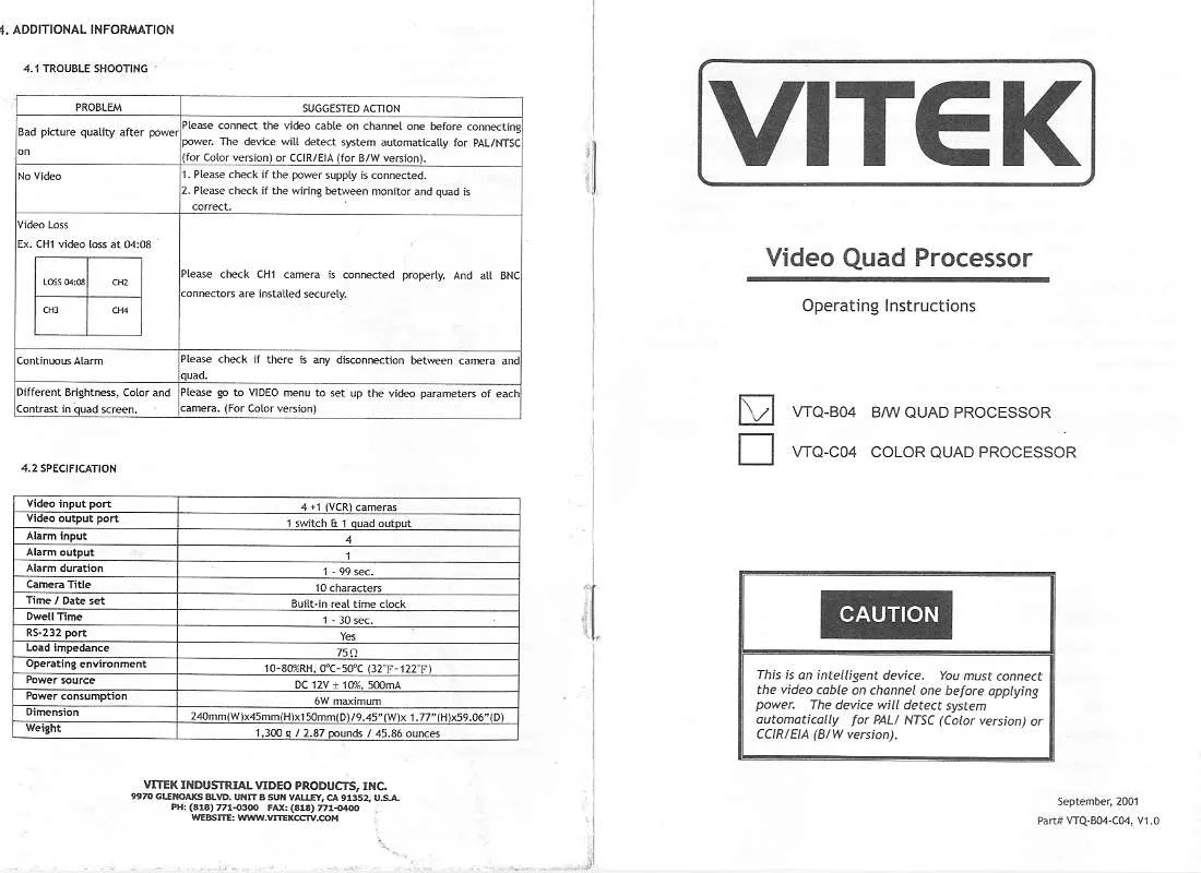 Mode d'emploi VITEK VTQ-B04