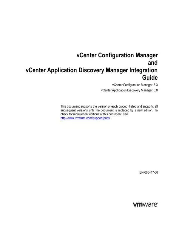 Mode d'emploi VMWARE VCENTER APPLICATION DISCOVERY MANAGER 6.0