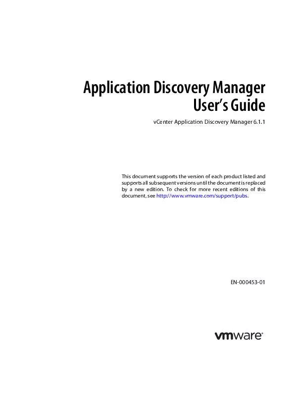 Mode d'emploi VMWARE VCENTER APPLICATION DISCOVERY MANAGER 6.1.1