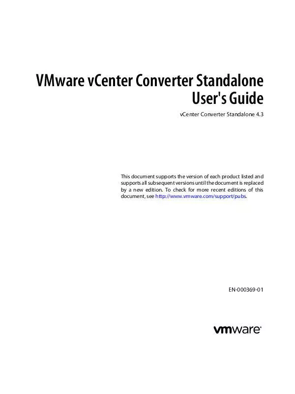 Mode d'emploi VMWARE VCENTER CONVERTER STANDALONE 4.3