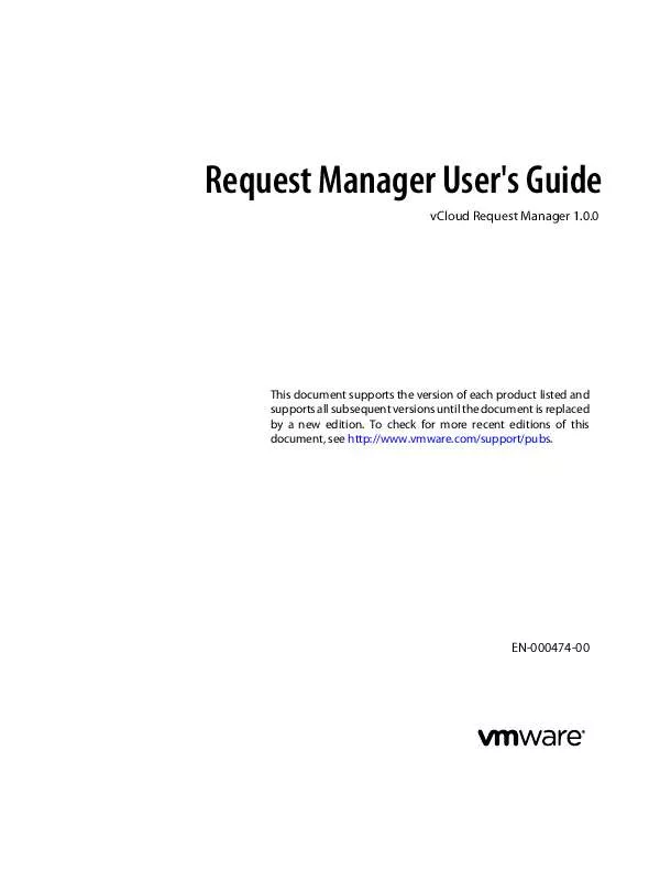 Mode d'emploi VMWARE VCLOUD REQUEST MANAGER 1.0.0