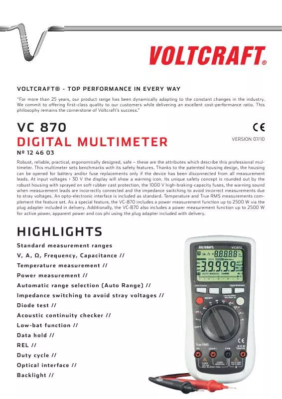 Mode d'emploi VOLTCRAFT VC 870