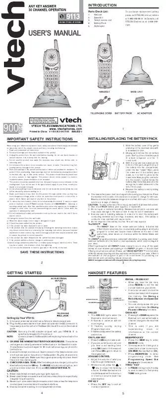 Mode d'emploi VTECH VT 9113
