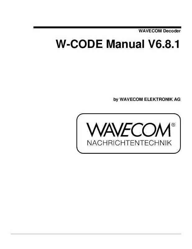 Mode d'emploi WAVECOM W-CODE 6.8.1