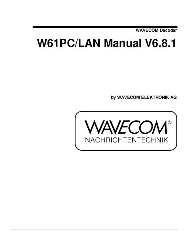 Mode d'emploi WAVECOM W61PC-LAN 6.8.1