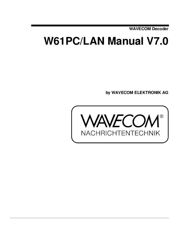 Mode d'emploi WAVECOM W61PC-LAN 7.0