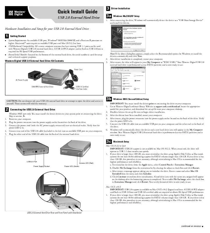 Mode d'emploi WESTERN DIGITAL USB 2.0 EXTERNAL HARD DRIVE