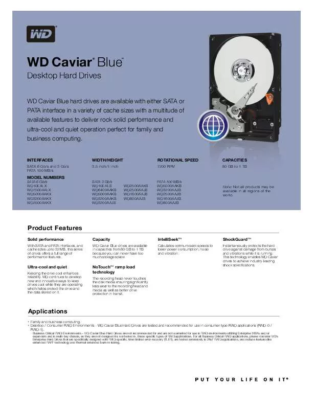 Mode d'emploi WESTERN DIGITAL WD CAVIAR BLUE