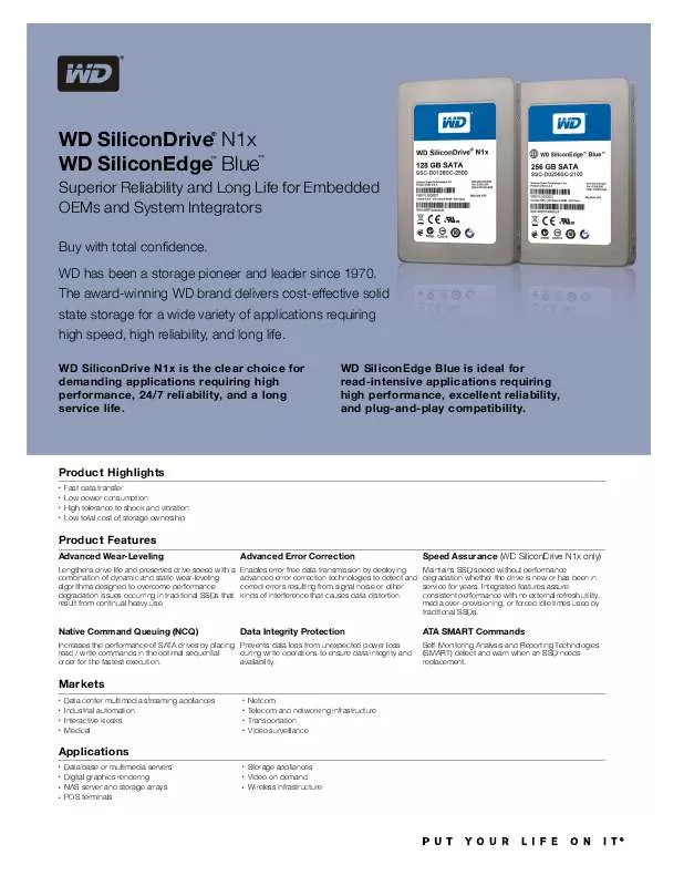 Mode d'emploi WESTERN DIGITAL WD SILICONDRIVE N1X