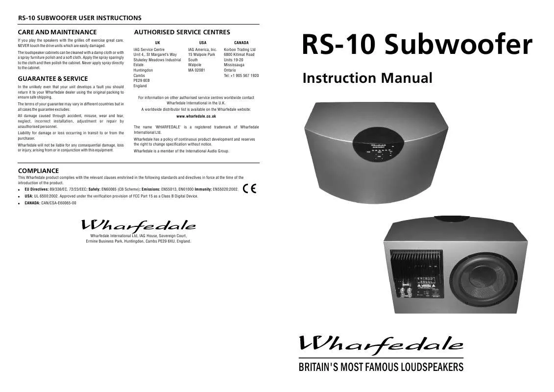 Mode d'emploi WHARFEDALE RS-10 SUBWOOFER