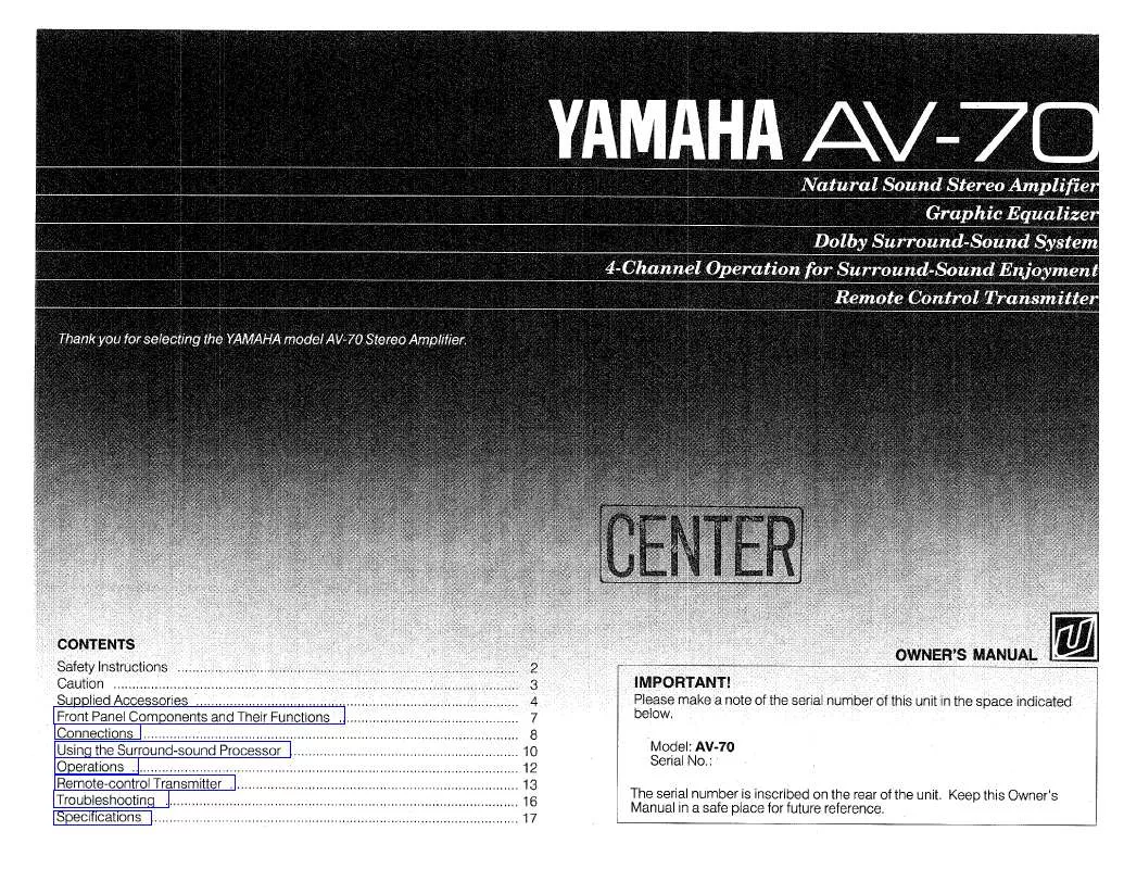 Mode d'emploi YAMAHA AV-70