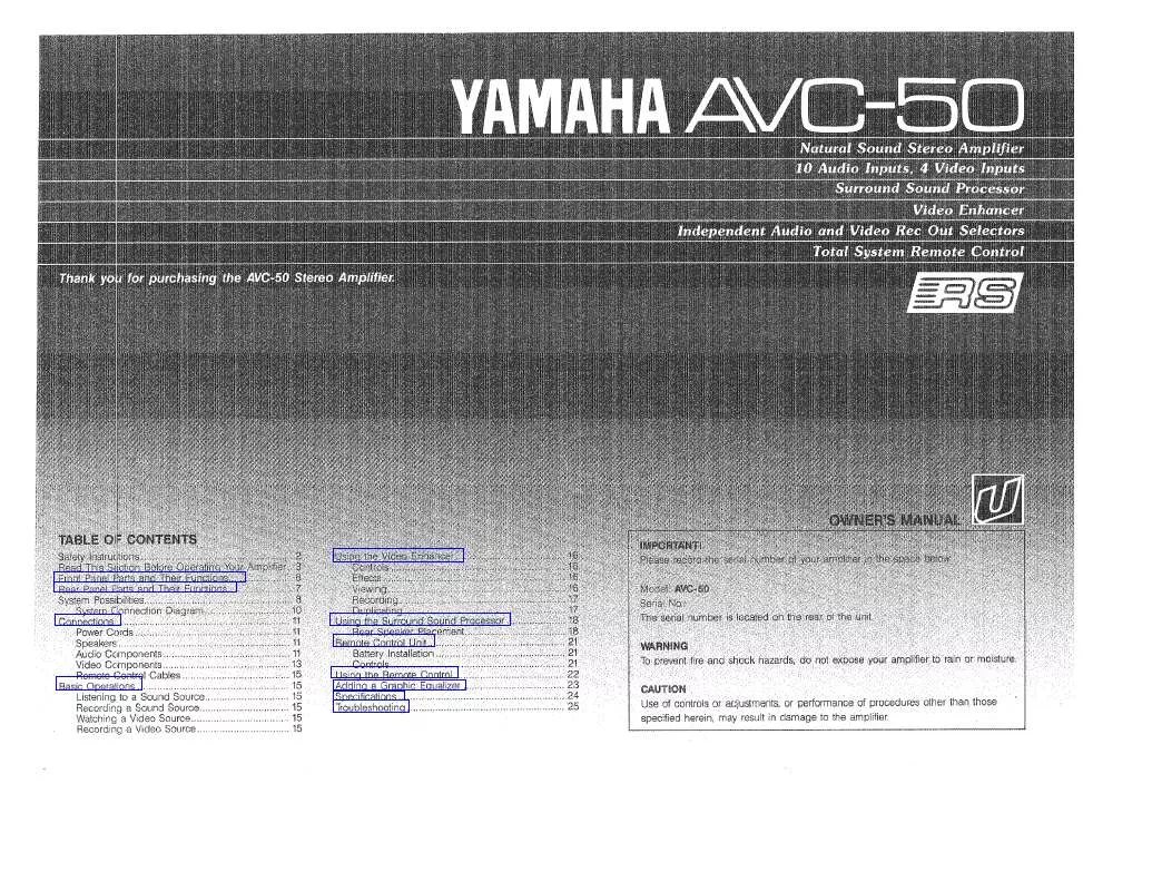 Mode d'emploi YAMAHA AVC-50