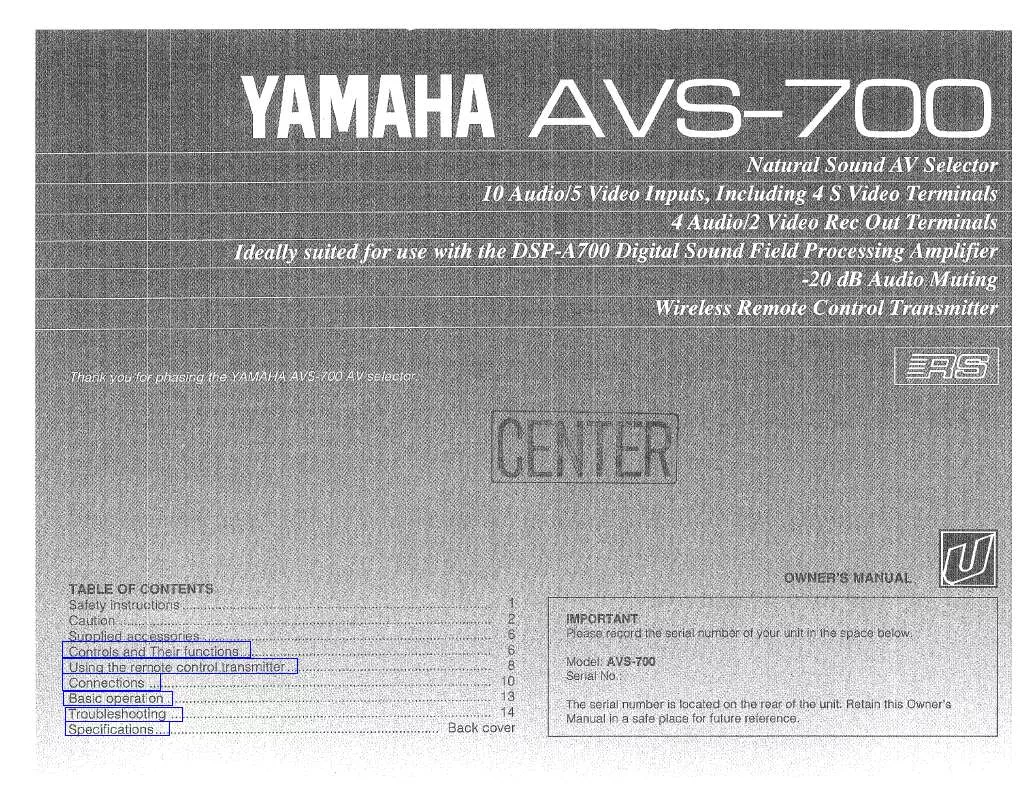 Mode d'emploi YAMAHA AVS-700
