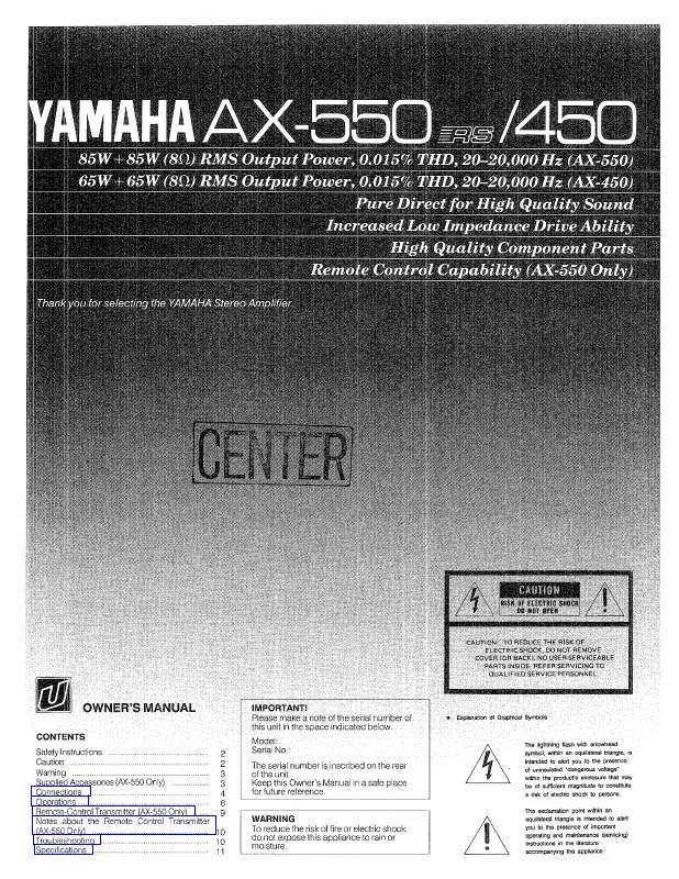 Mode d'emploi YAMAHA AX-550