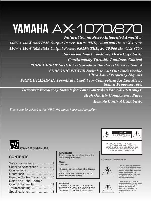 Mode d'emploi YAMAHA AX-870