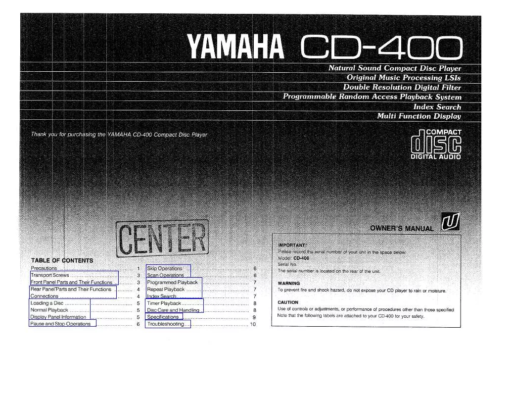 Mode d'emploi YAMAHA CD-400
