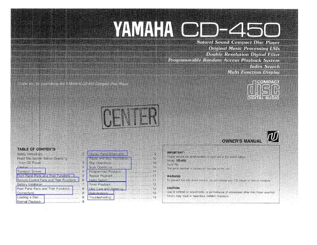 Mode d'emploi YAMAHA CD-450