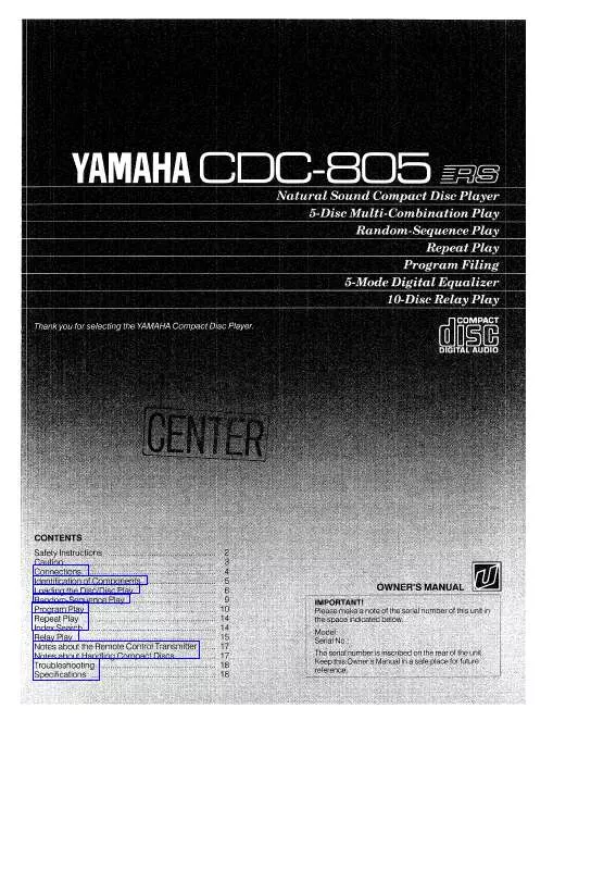 Mode d'emploi YAMAHA CDC-805