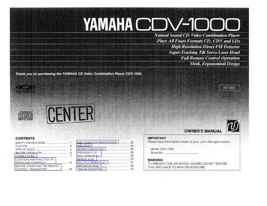 Mode d'emploi YAMAHA CDV-1000