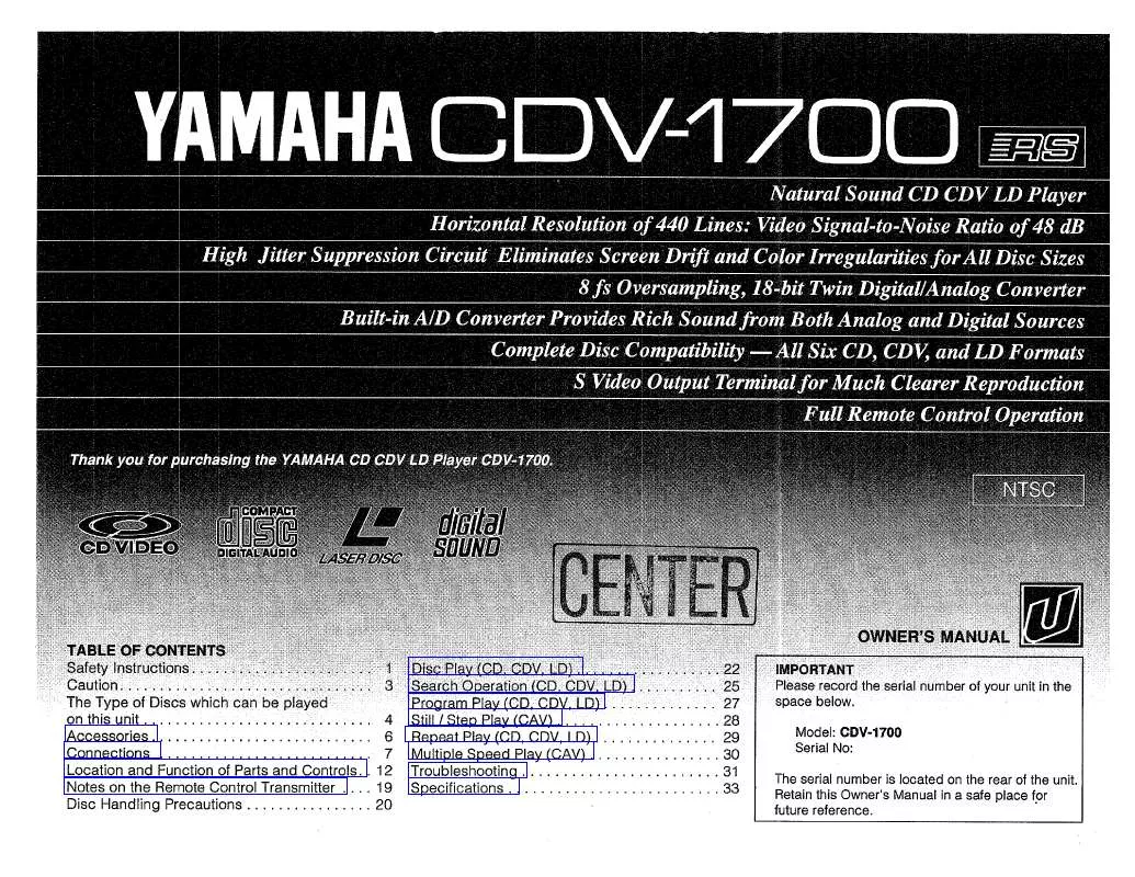 Mode d'emploi YAMAHA CDV-1700