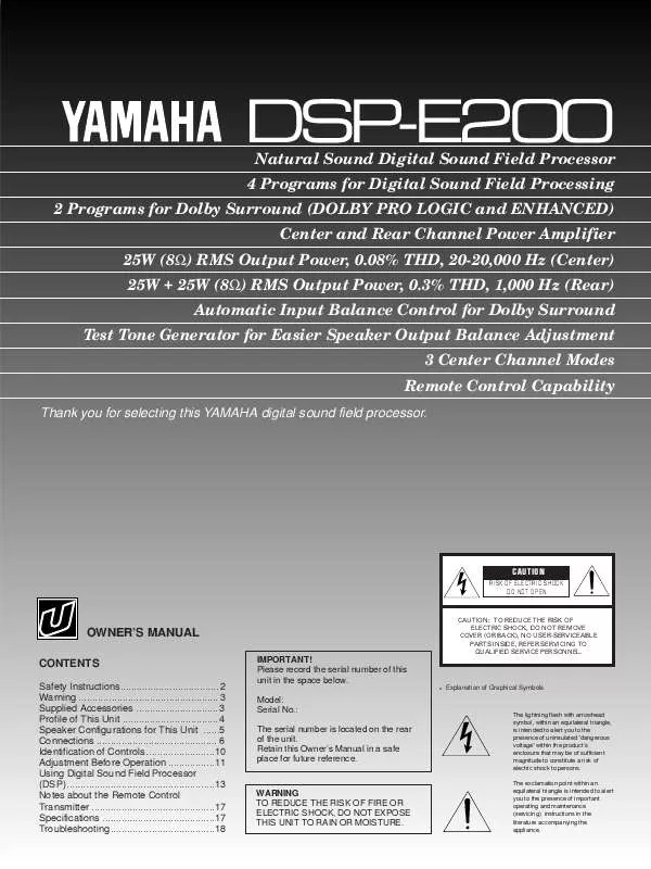Mode d'emploi YAMAHA DSP-E200