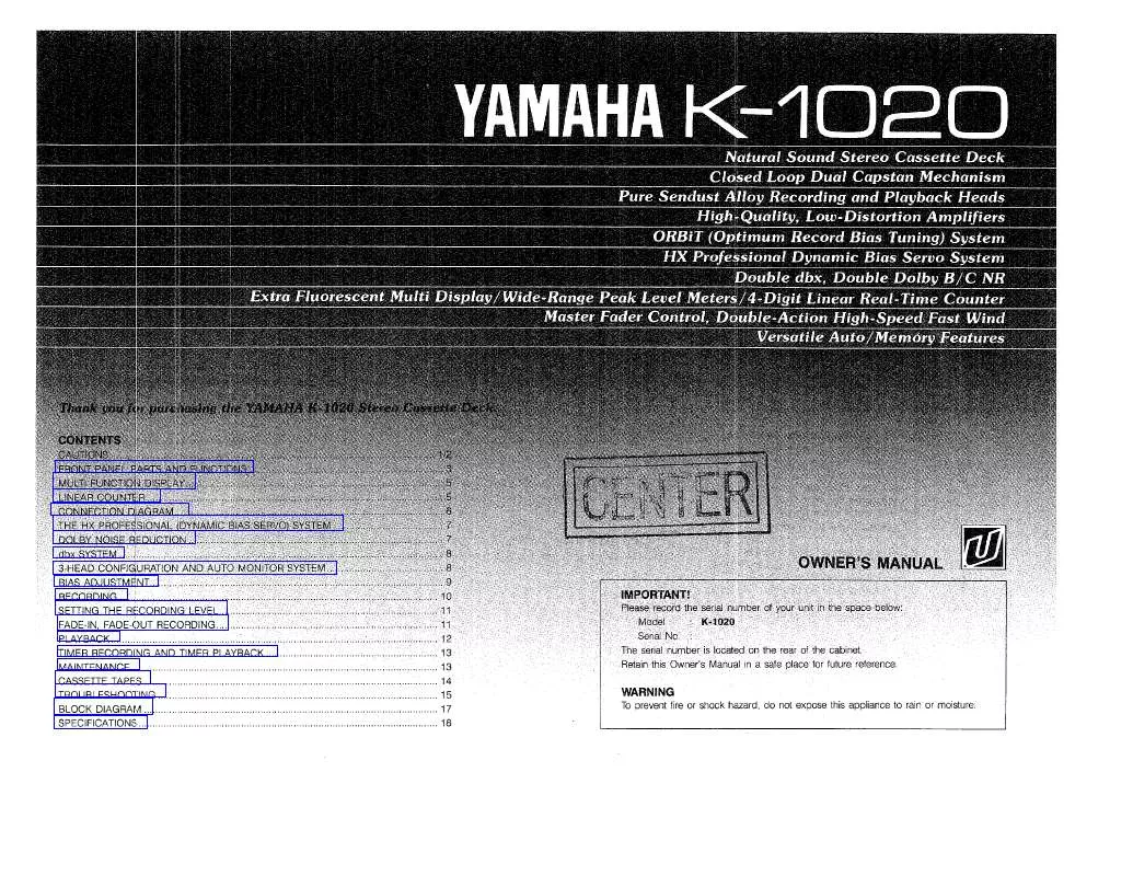Mode d'emploi YAMAHA K-1020
