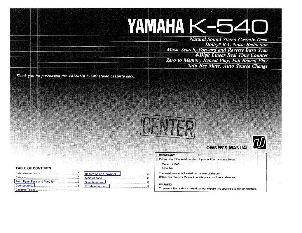 Mode d'emploi YAMAHA K-540