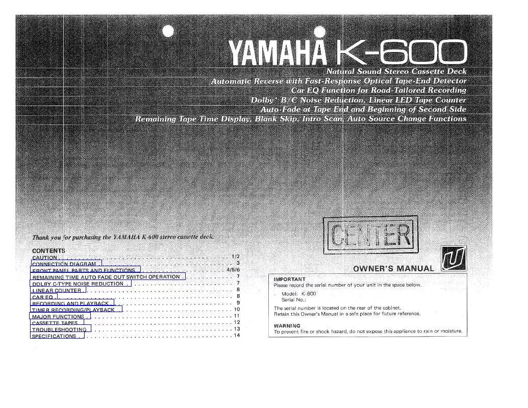 Mode d'emploi YAMAHA K-600