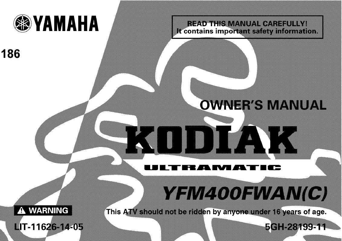 Mode d'emploi YAMAHA KODIAK 400 AUTO. 4X4-2001