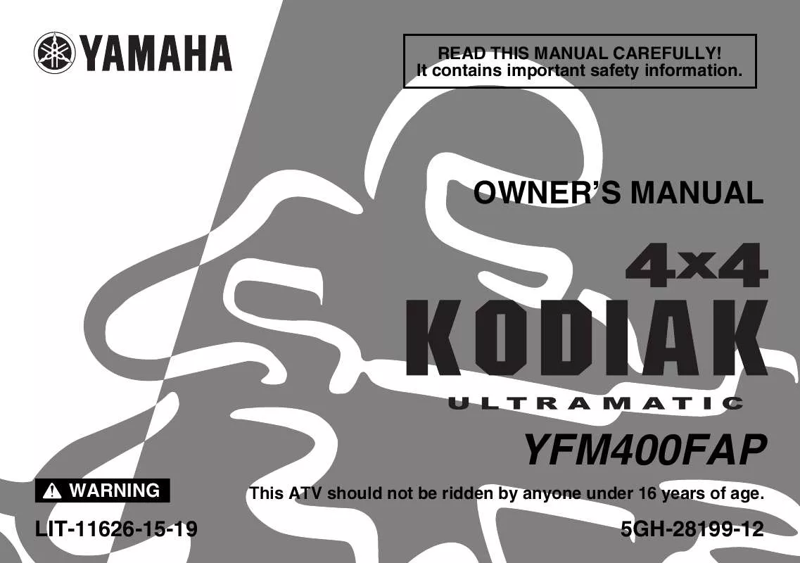 Mode d'emploi YAMAHA KODIAK 400 AUTO. 4X4-2002