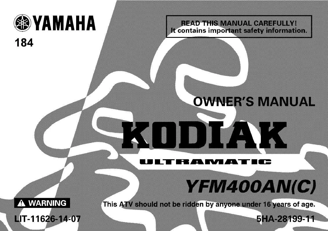 Mode d'emploi YAMAHA KODIAK 400 AUTOMATIC-2001