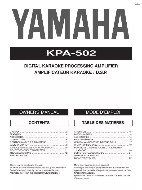 Mode d'emploi YAMAHA KPA-502