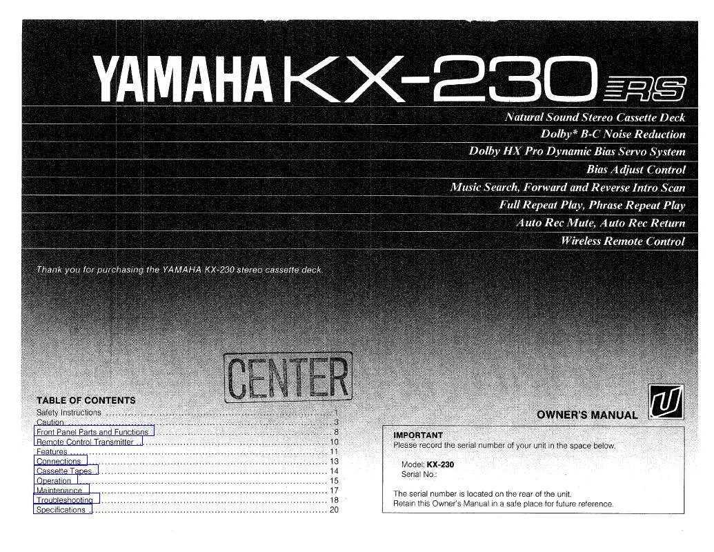 Mode d'emploi YAMAHA KX-230