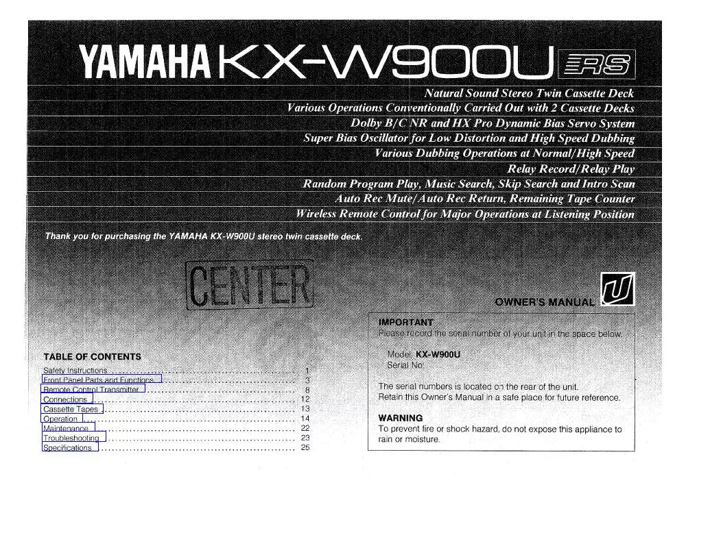 Mode d'emploi YAMAHA KX-W900