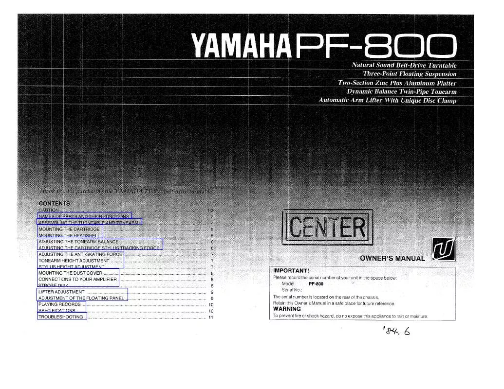 Mode d'emploi YAMAHA PF-800