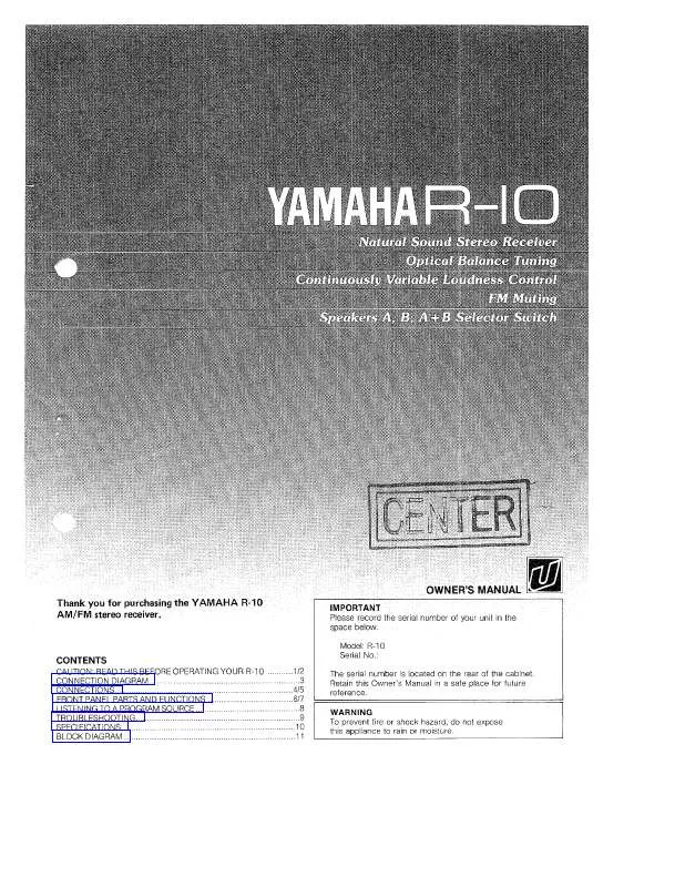 Mode d'emploi YAMAHA R-10