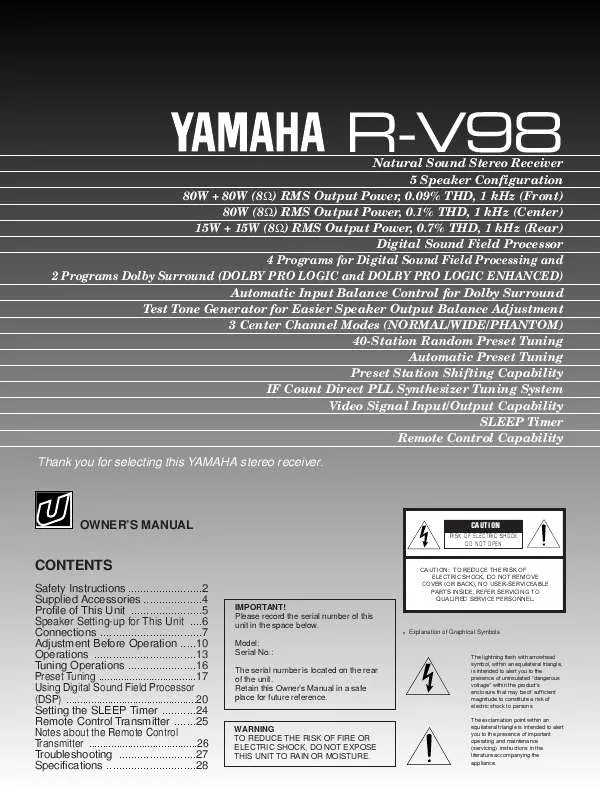Mode d'emploi YAMAHA R-V98