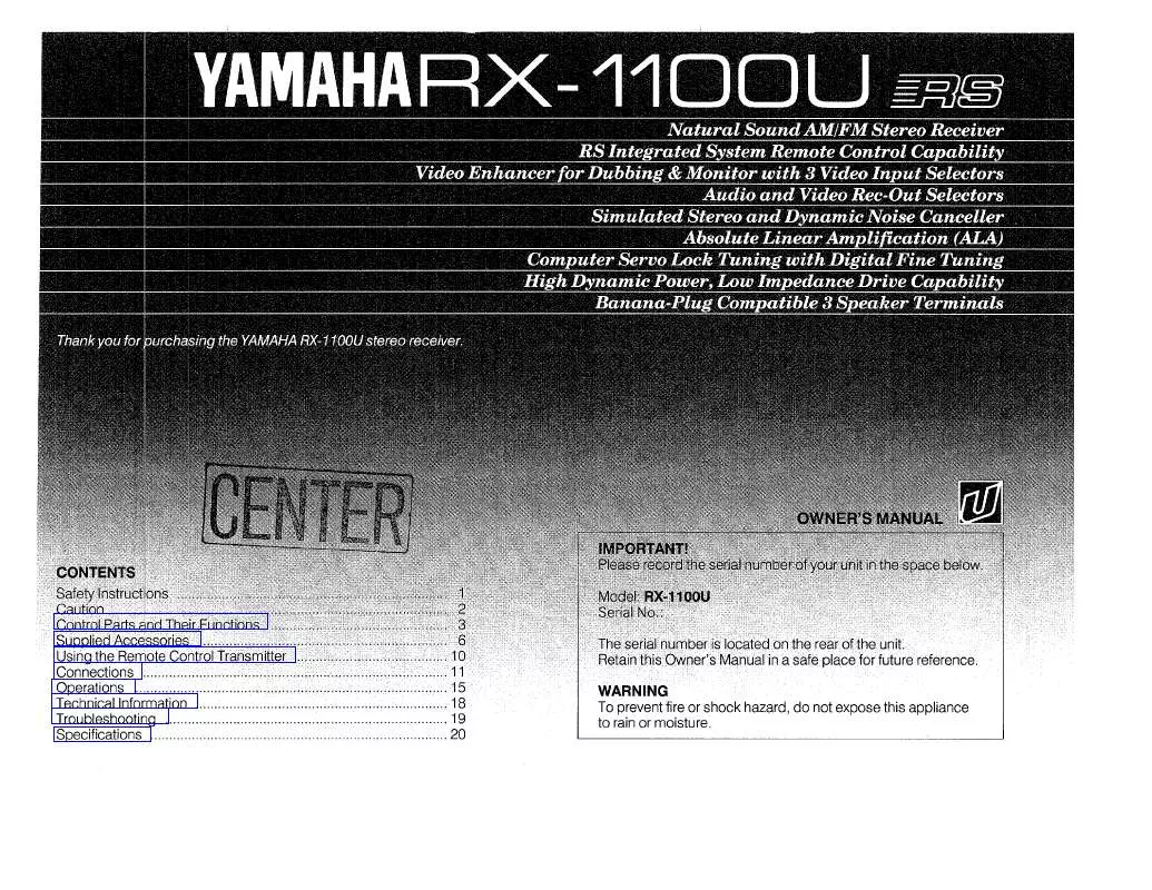 Mode d'emploi YAMAHA RX1100-U