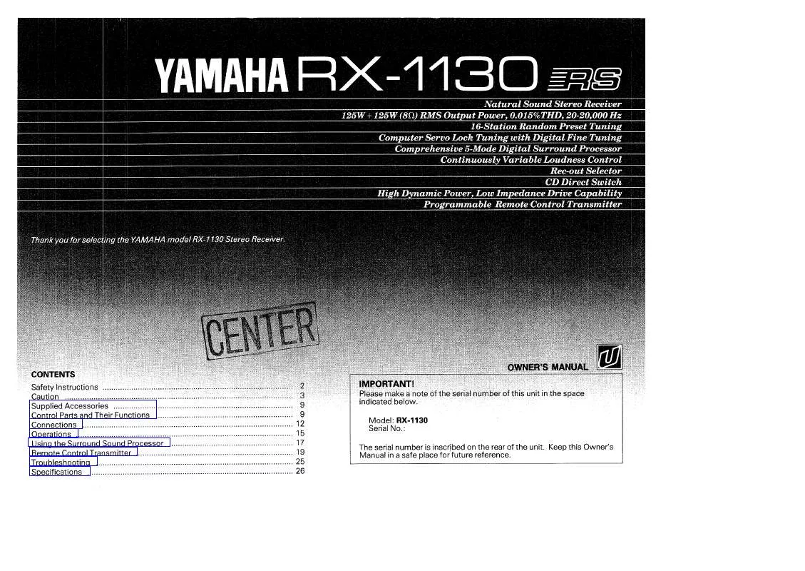 Mode d'emploi YAMAHA RX-1130