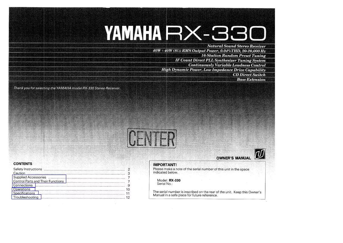 Mode d'emploi YAMAHA RX-330